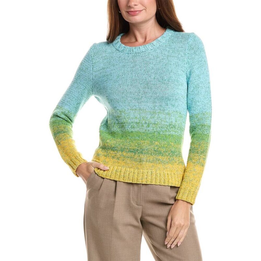 Oscar De La Renta Womens Jewel Neck Ombre Pullover, Blue